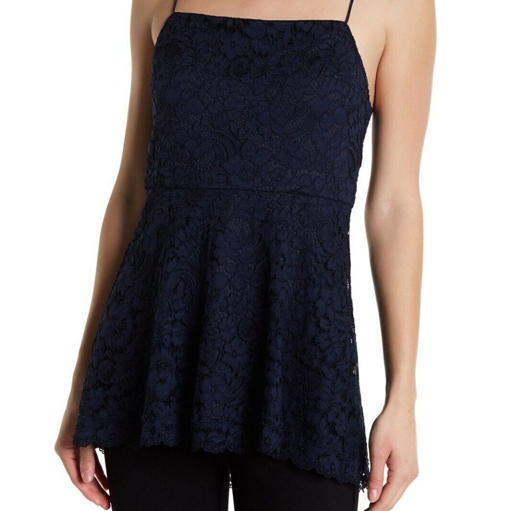 Alice + Olivia Navy Maxine Lace Peplum Cami